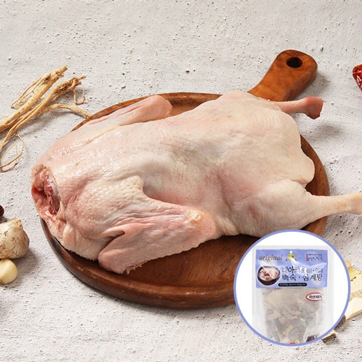 [두메산골] 오리백숙 재료 (냉장 통오리 1.9kg내외+7가지 한방 부재료 100g)