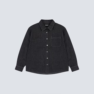 여성) 블랙 오버핏 긴기장 데님셔츠 AP5DDH986-BK
