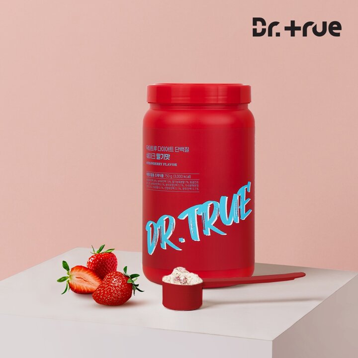 초유 산양유 프로틴 담은 닥터트루 리얼 다이어트 식사대용 단백질 쉐이크 딸기맛 750g 25일분 (보틀 포함)