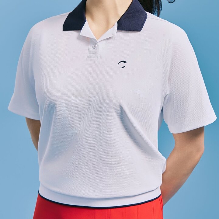(신세계마산점)[챌린저] 여성 PQ소재 배색 오픈 카라 반팔 티셔츠