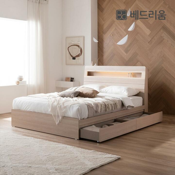 [베드리움] NEW 스마트메이트 편백 LED 수납침대 (Q)-매트리스 제외
