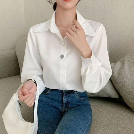 빅 블라우스 정장블라우스 레귤러핏 둥근카라 베이직19644065667501