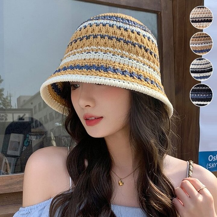 여성용 니트 펀칭 버킷햇 여름모자 바캉스 벙거지