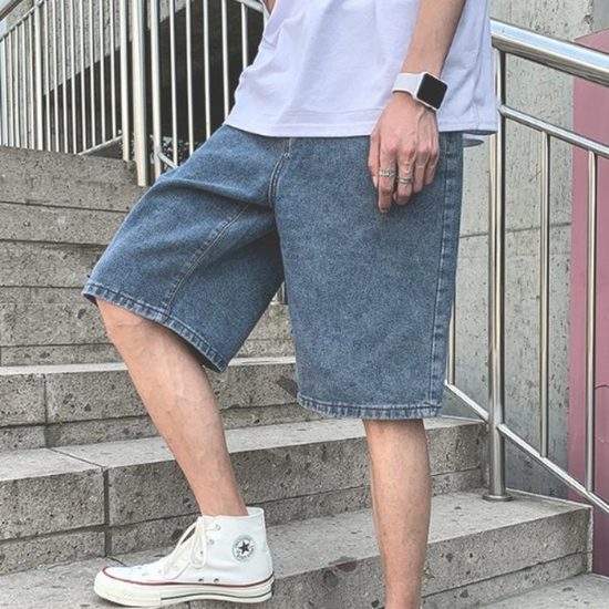 청반바지데님팬츠남자반바지워싱진와이드팬츠7부INSUM09