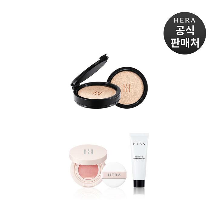 [내일도착]헤라 블랙쿠션 파운데이션 SPF34/PA++ 15g 리필 2개(블러쉬+클렌징폼 증정)