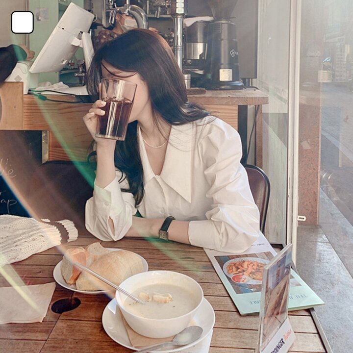 여자 캐주얼 빅카라 퍼프숄더 블라우스 DMOW-BLA-SOHSCWTB2258