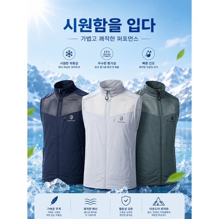 (신세계의정부점)남성 빅사이즈 여름 등산 낚시 냉감 아이스 메쉬조끼 하이브리드 베스트 1BYVSM4002