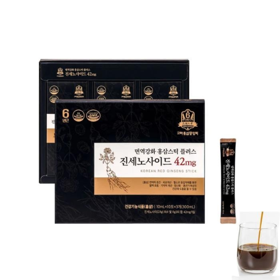 고려홍삼중앙회면역강화홍삼스틱플러스진세노사이드42mg30포x2박스