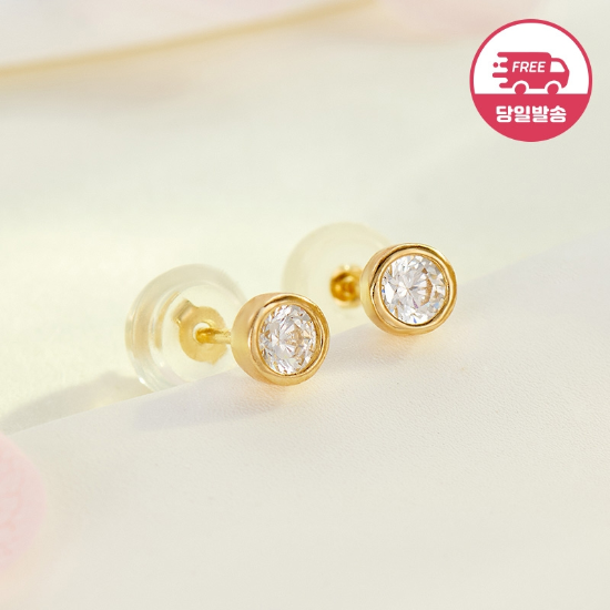 (주)비앤비골드 [비앤비골드] 당일발송 14K 볼드 베젤 큐빅 귀걸이 3mm 한쌍 JAE40416