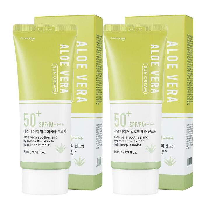 코스메이트 네이처 알로에베라 선크림 60ml 2개 SPF50+ PA++++