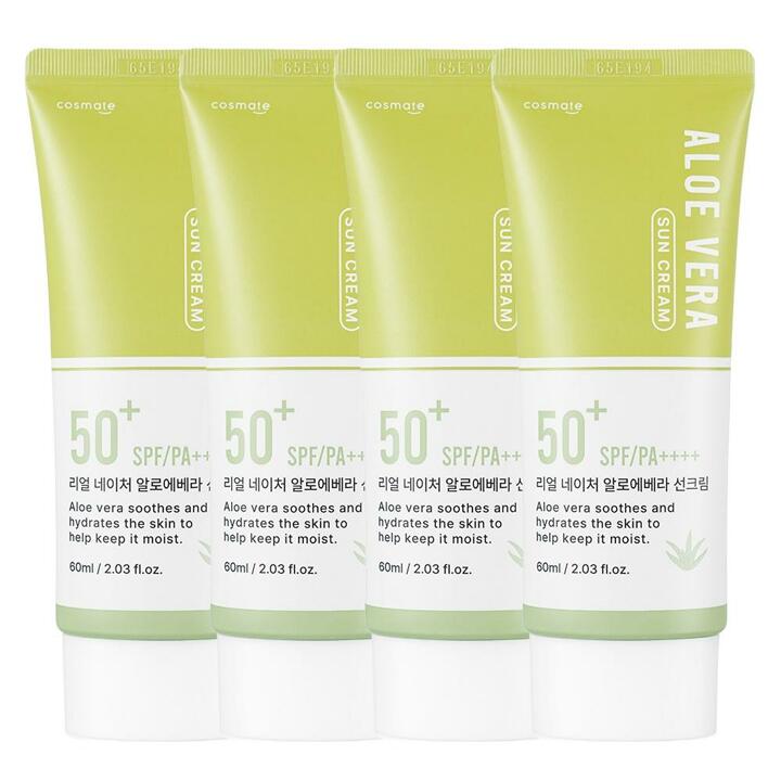 코스메이트 네이처 알로에베라 선크림 60ml 4개 SPF50+ PA++++