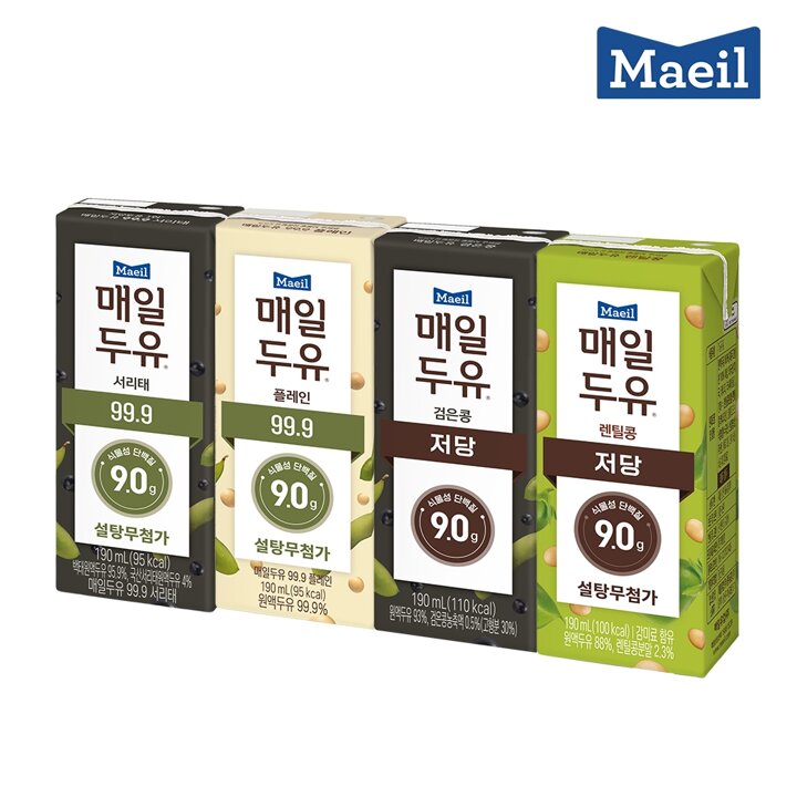 매일두유 저당 혼합 4종 190ml 24팩 (99플레인6+서리태6+검은콩6+렌틸콩6)