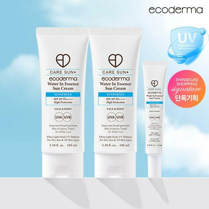 (초특가) 에코더마 비건 수분 선크림 100ml x 2개 + 15ml x 1개
