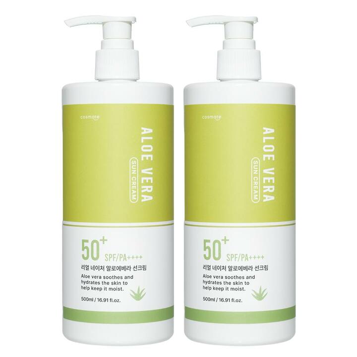 코스메이트 네이처 알로에베라 선크림 500ml 2개 SPF50+ PA++++