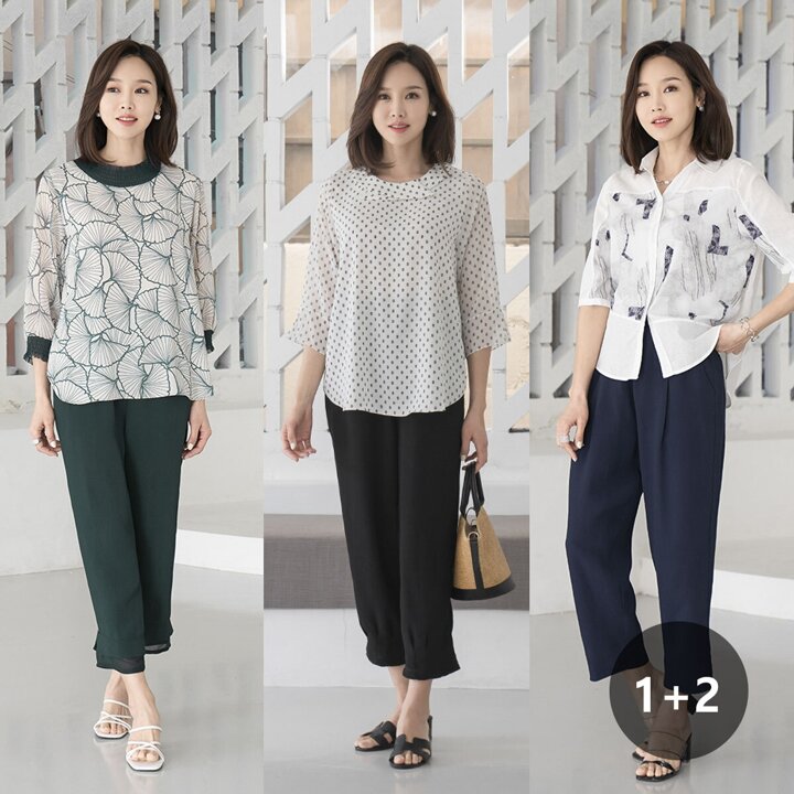 엄마옷 마담4060 풍기인견 1   1   1  3종 허리밴딩 플리츠팬츠-ZHPN305001-