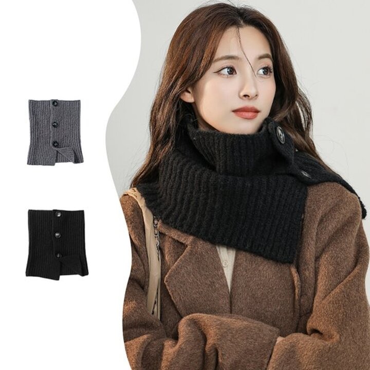 겨울 방한 데일리 버튼 넥워머 머플러 목도리