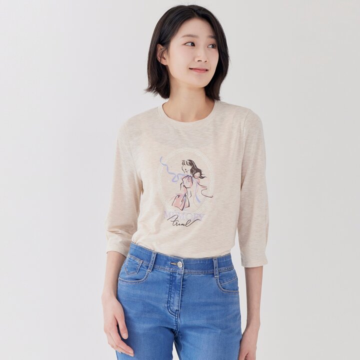 [지센] (4컬러) 슬럽 세레나 라운드 7부 티셔츠 LCTSP322