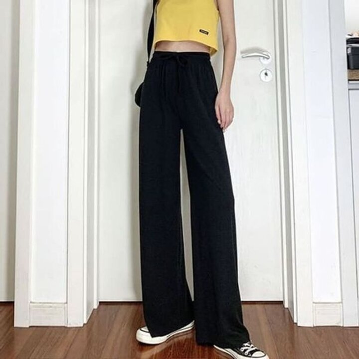 실키 여성 여름 롱팬츠 와이드 팬츠 여자 밴딩 바지 와이드팬츠