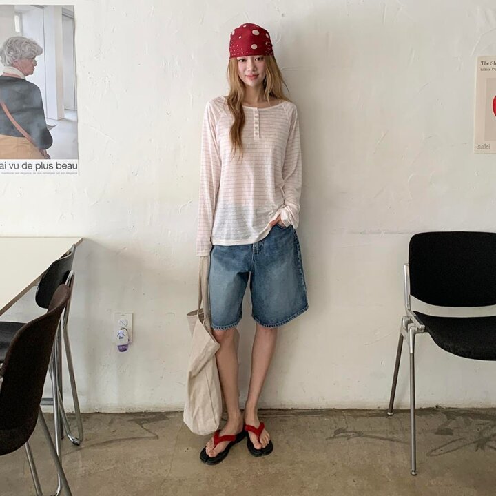 [옷자락] 여성 미니멀 워시드 버뮤다 데님 팬츠