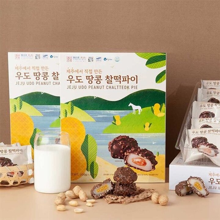 제주에서 만든 우도땅콩 찰떡파이 300gx2박스 (총20입 개별포장)..[33142185]