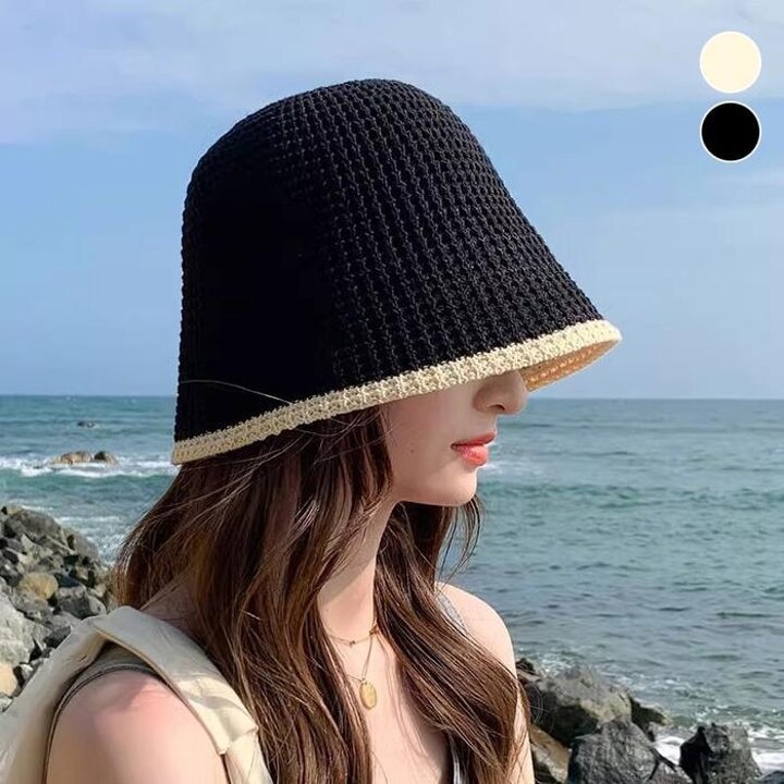 끝단배색짜임통기성시원한여름비치모자버킷햇