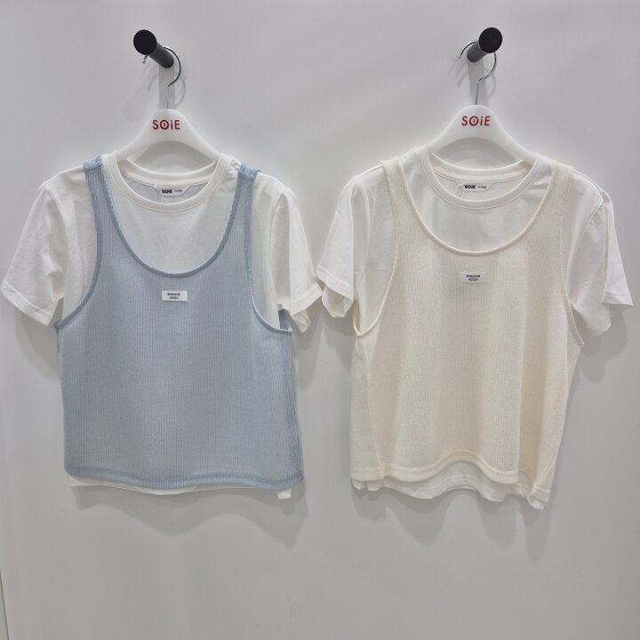 26M5482 4부 니트라이크 조끼 레이어드티-SH