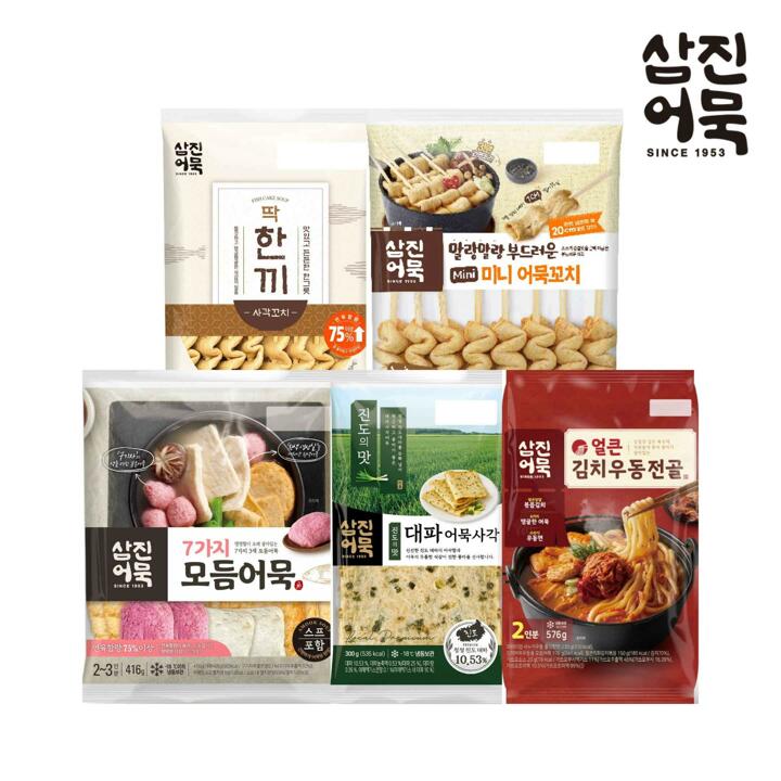 [삼진어묵] 딱한끼사각꼬치+7가지모듬어묵+미니어묵꼬치+대파사각어묵+얼큰김치우동전골
