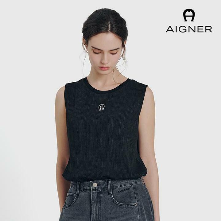 아이그너 심볼 플리츠 배색 슬리브리스 탑