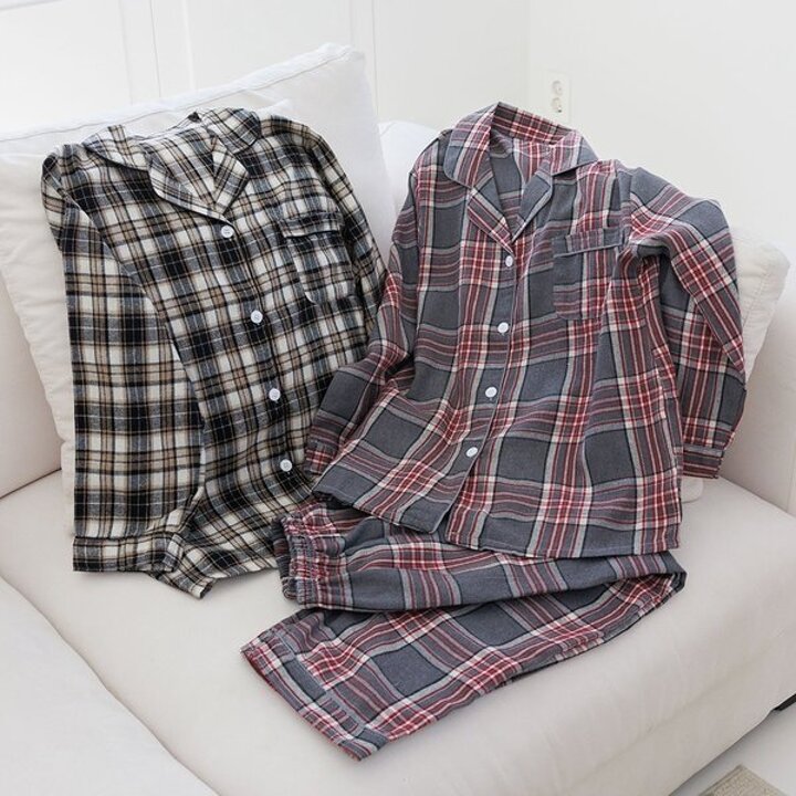 남여공용 체크 커플 겨울잠옷 신혼부부 파자마 세트
