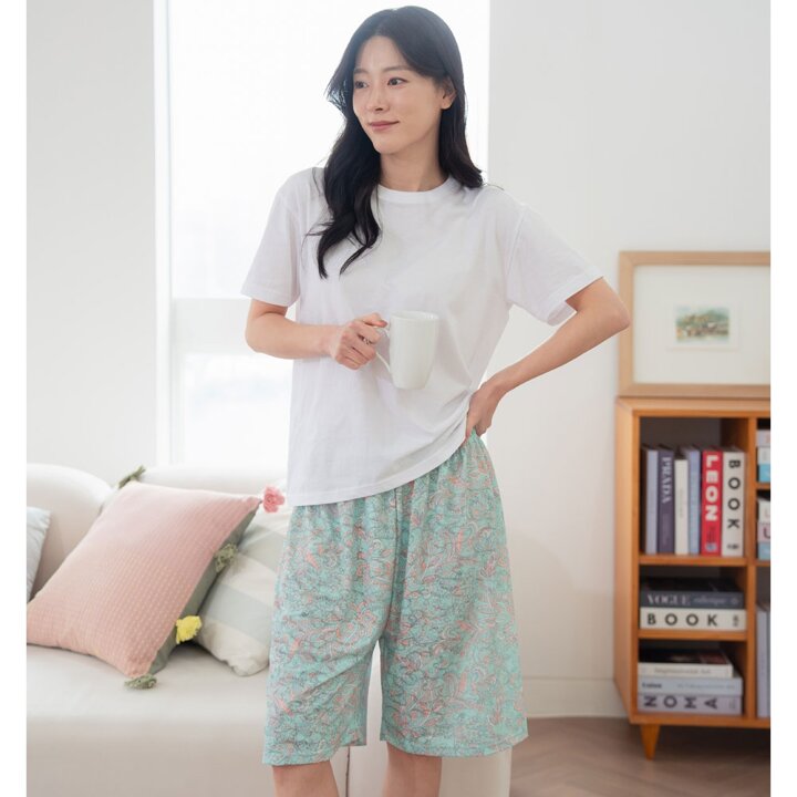 여성 여름 자카드 인견 5부 파자마 잠옷 홈웨어 빅사이즈 엄마옷 쿨링 냉감