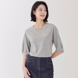 [지센] (3컬러) 면스판 자수 스몰포인트 라운드 5부 티셔츠 LCTSP324