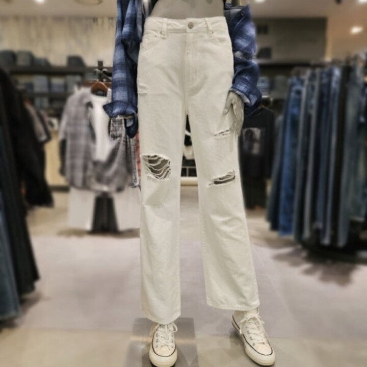 여성 구제 화이트 와이드핏 데님팬츠DG