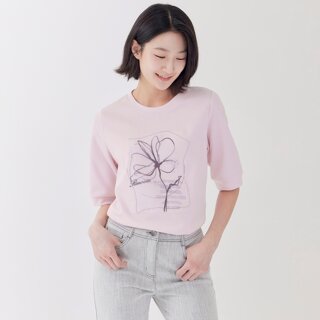 [지센] (2컬러) 젤라또 노방 프린트 라운드 5부 티셔츠 LCTSP328