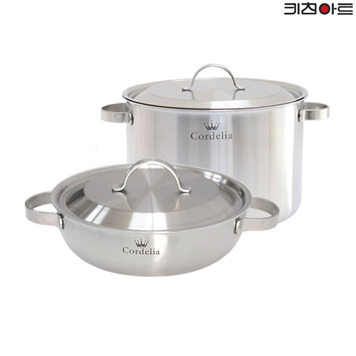 키친아트 코델리아 통5중 스텐레스 인덕션 냄비세트 2종E(전골24+곰솥28) 스텐냄비