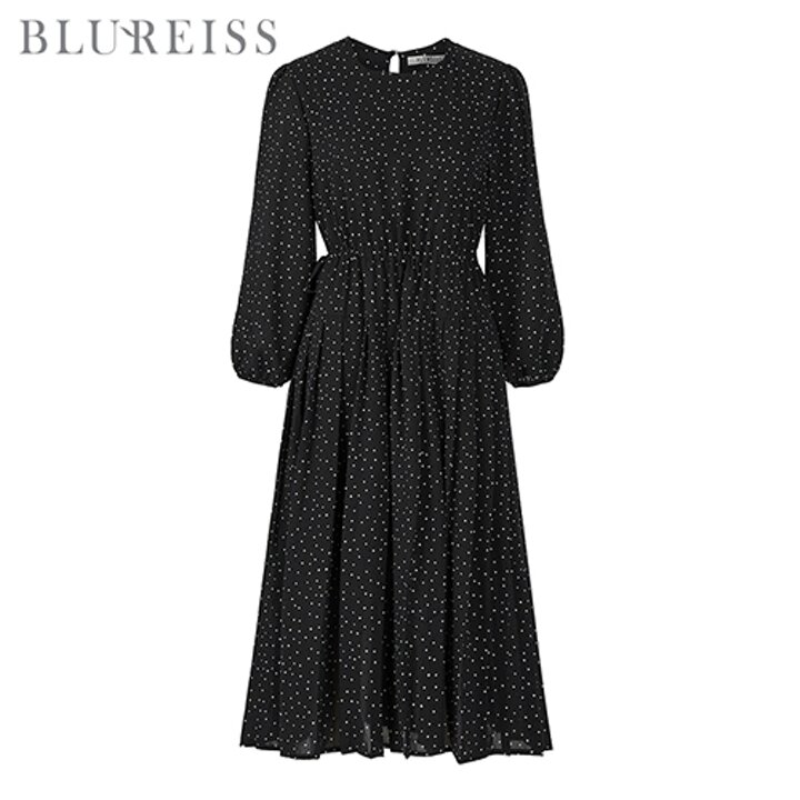 [블루레이스] 하트 패턴 플리츠 롱 원피스_B5F1OP3021