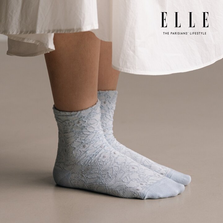 [ELLE] 플라워 무압박 중목 양말 3족