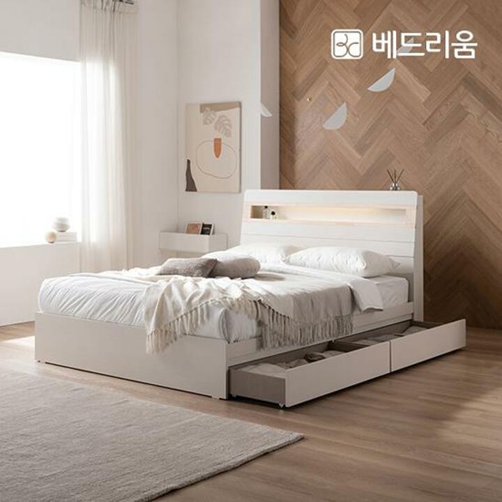 [단독특가/풀세트]베드리움 NEW 스마트메이트 편백 LED 수납침대 (Q) + NEW 노블아워 코어 서포트 유로탑