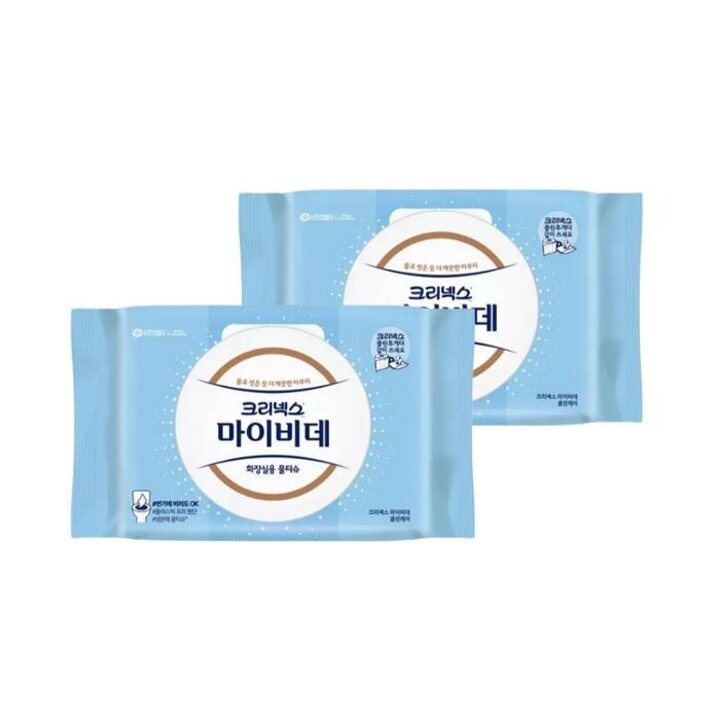 마이비데물티슈대용량캡형60매x2팩클린케어화장실용비데용물에녹는비데티슈