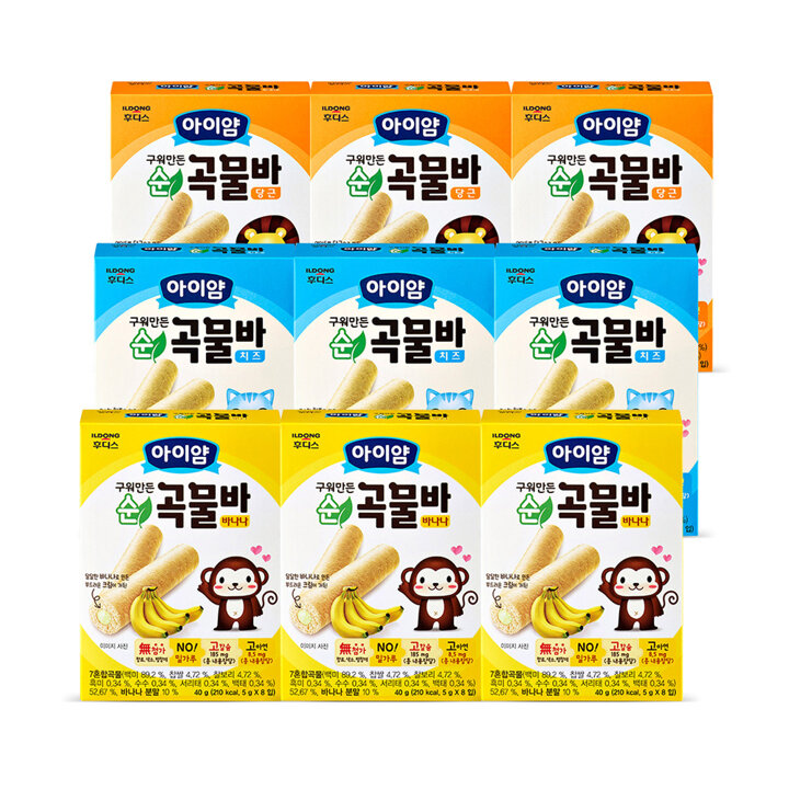 아이얌 순곡물바 3종세트 (바나나3개+치즈3개+당근3개)