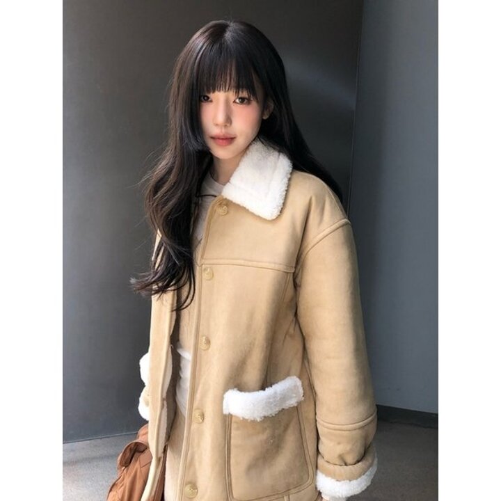 (신세계 사우스시티)뽀글이 배색 하프 무스탕 점퍼 OM5WMB09