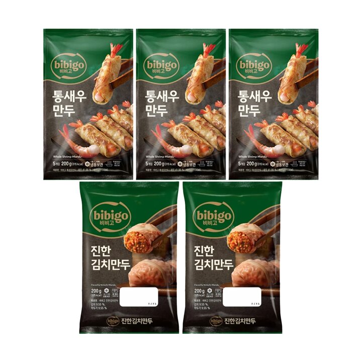 CJ 비비고 통새우만두 200g x3개+진한김치만두 200g x2개
