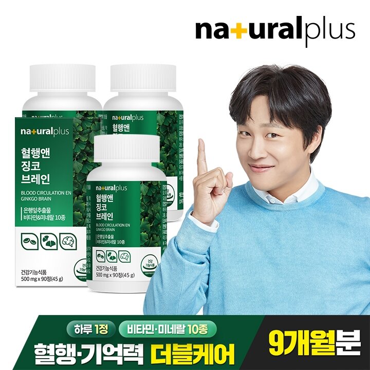 내츄럴플러스 혈행앤 징코 브레인 90정 3박스(9개월분) / 기억력 혈행개선 은행잎추출물