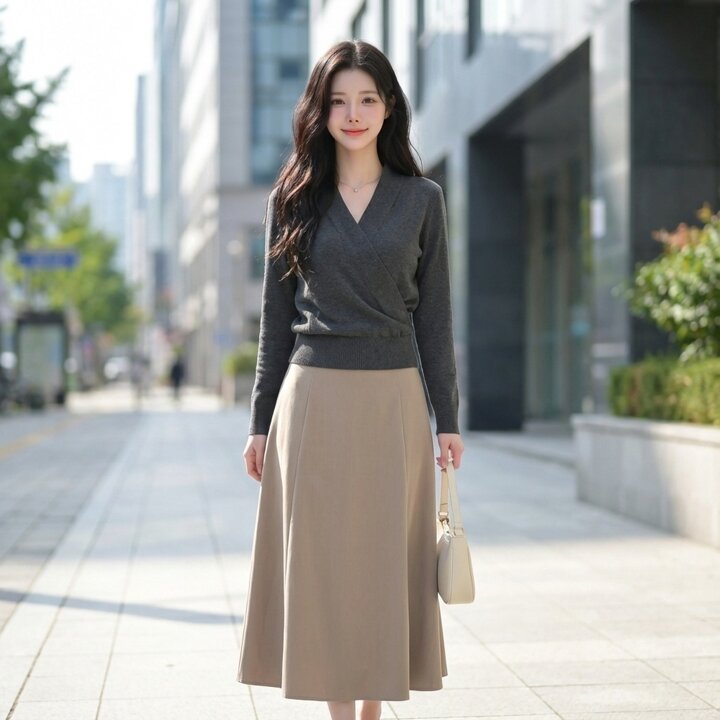 [옷자락] 여자 여리핏 루즈핏 랩 브이넥 울혼방 니트 스웨터