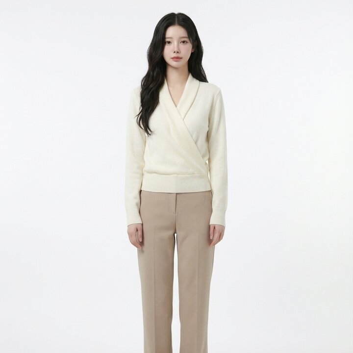 [옷자락] 여자 여리핏 루즈핏 랩 브이넥 울혼방 니트 스웨터