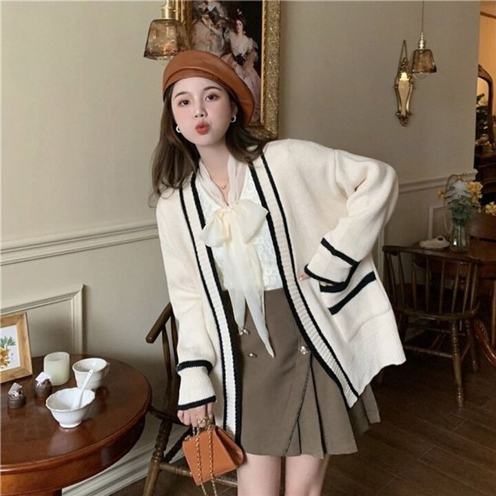 간절기 루즈핏 브이넥 여성 카디건 심플 가을 가디건 봄가디건