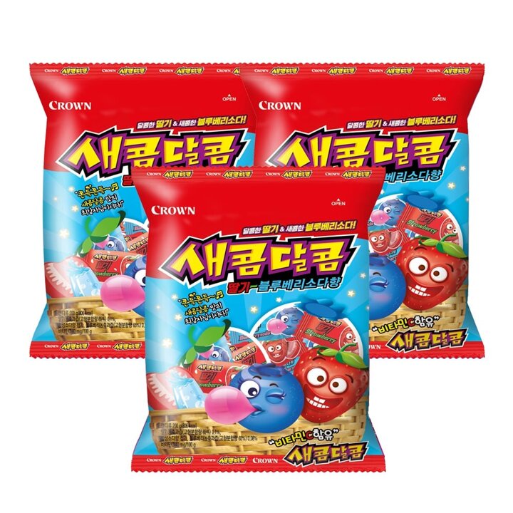 크라운 새콤달콤 딸기 블루베리소다 200g 3봉