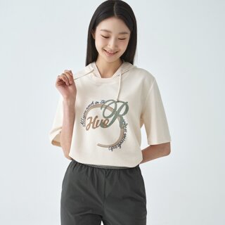[지센] (2컬러) 메쉬후드 원포인트 밑단턱 5부 티셔츠 LCTSO525