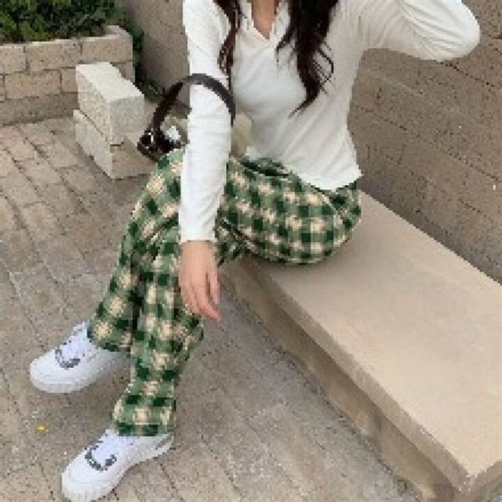 (124000099) 더워는무늬털바지 패딩 여성 울 팬츠 폰 일자핏