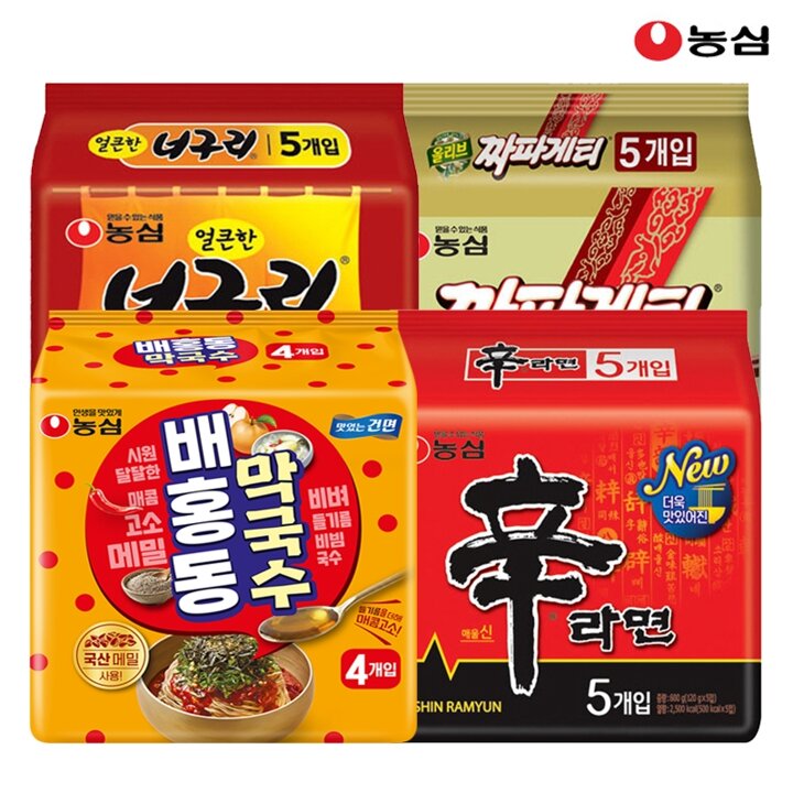 농심 배홍동막국수4봉+신라면5봉+너구리5봉+짜파게티5봉