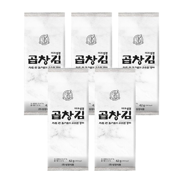 [성경김본사] 지도표성경김 곱창김 42g x 5봉 조미 곱창돌김